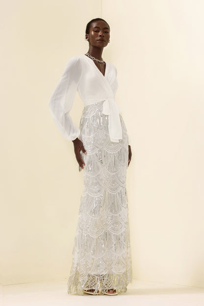 Sequin Tassel Long Sleeve Maxi Dress