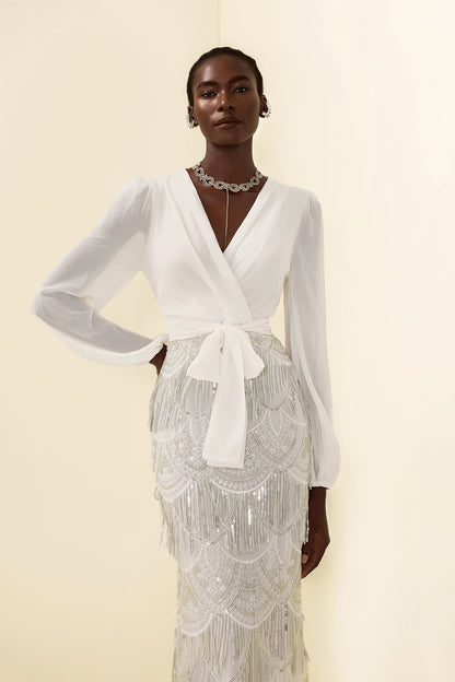 Sequin Tassel Long Sleeve Maxi Dress