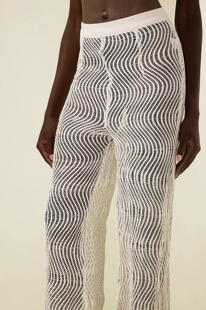 Wavy Line Jacquard Mid Waist Pants