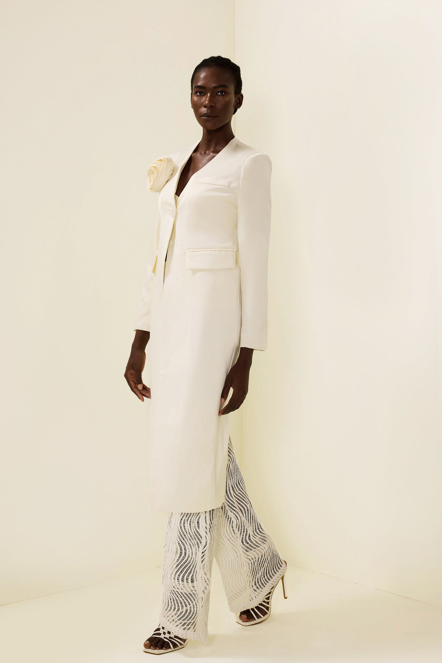 3D Floral Solid Long Sleeve Coat