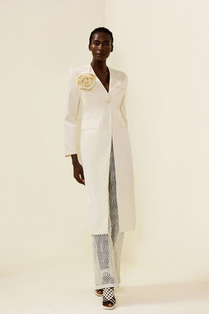 3D Floral Solid Long Sleeve Coat