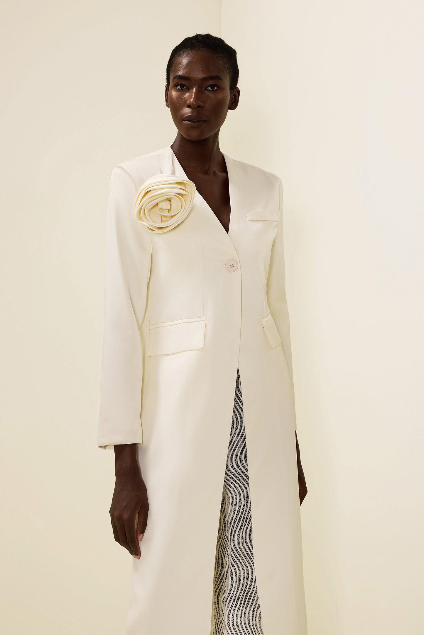 3D Floral Solid Long Sleeve Coat