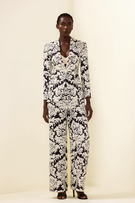 Floral Shoulder Pad Top & Hight Waist Pants Set