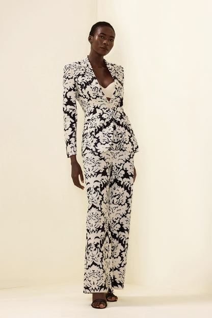 Floral Shoulder Pad Top & Hight Waist Pants Set