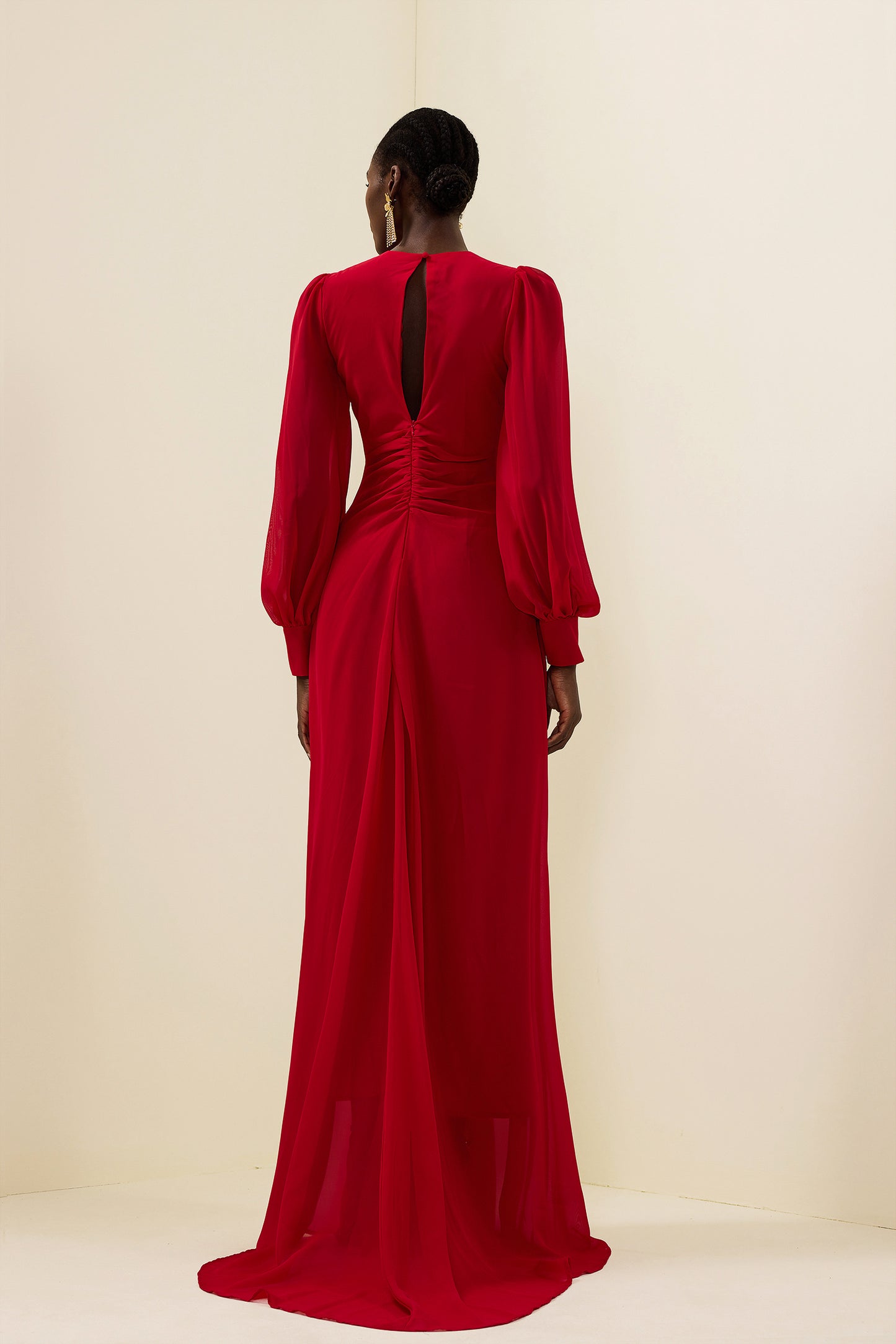 Solid Knotted Lantern Sleeve Maxi Dress