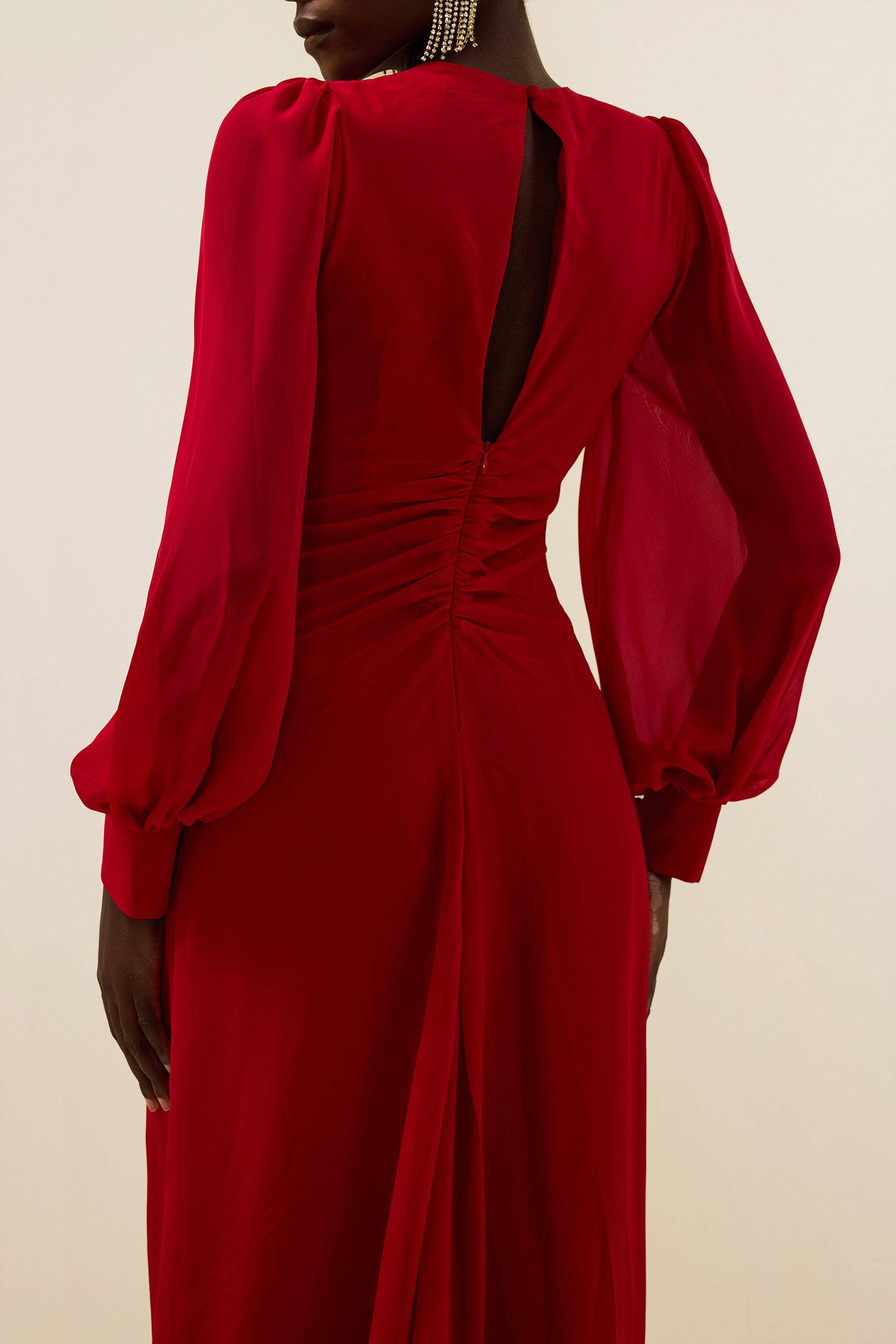 Solid Knotted Lantern Sleeve Maxi Dress