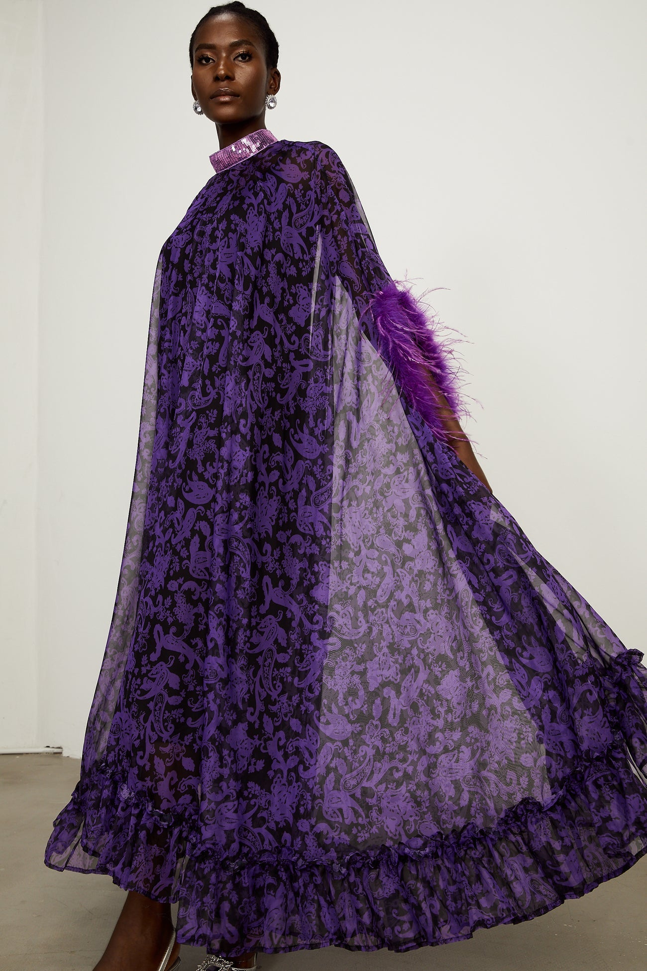 Dana Sequins Feather Printed Maxi Dress