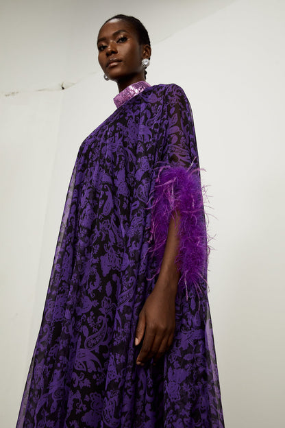 Dana Sequins Feather Printed Maxi Dress