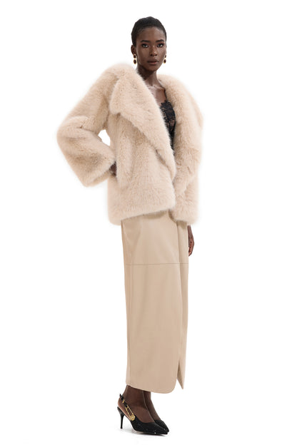 Faux Fur Solid Flapped Coat
