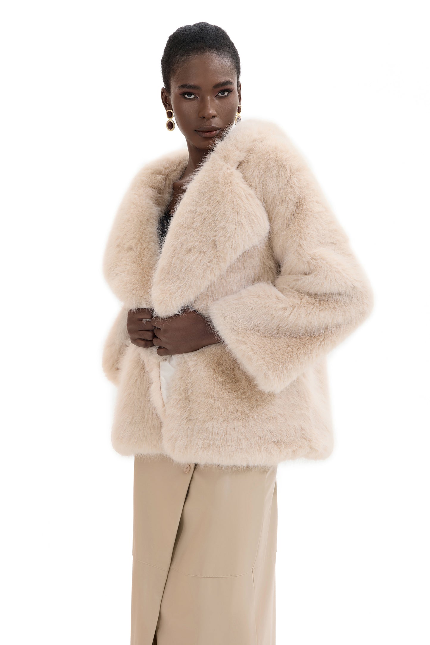 Faux Fur Solid Flapped Coat