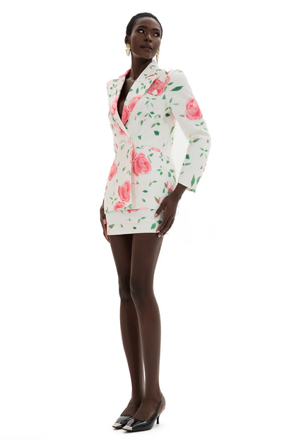 Floral Double Breasted Blazer & High Waist Mini Skirt Set