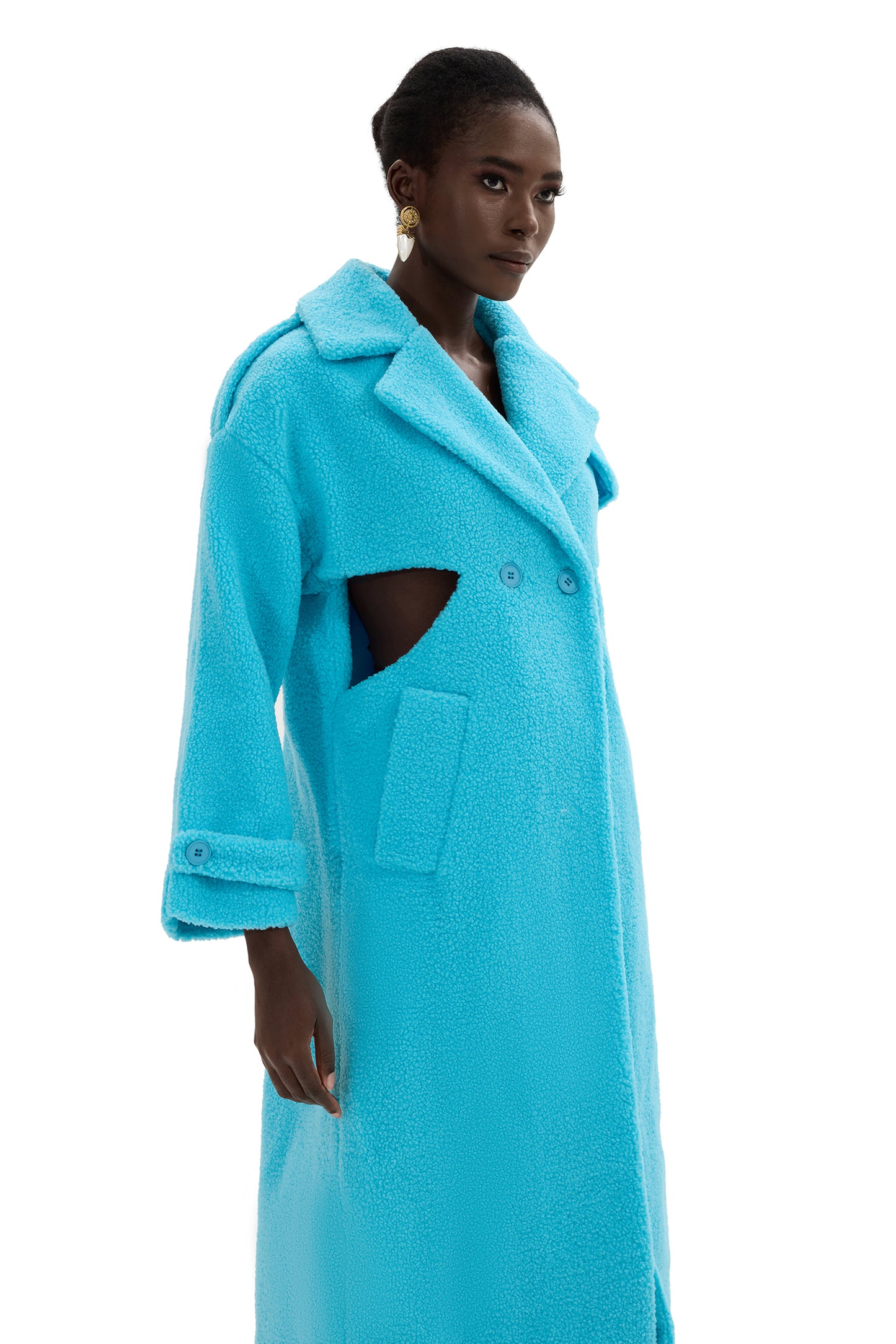 Granular Fleece Fabric Cut-Out Midi Coat