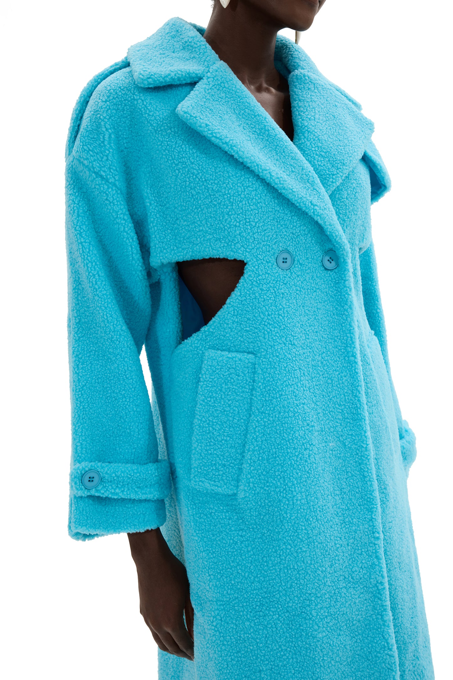 Granular Fleece Fabric Cut-Out Midi Coat