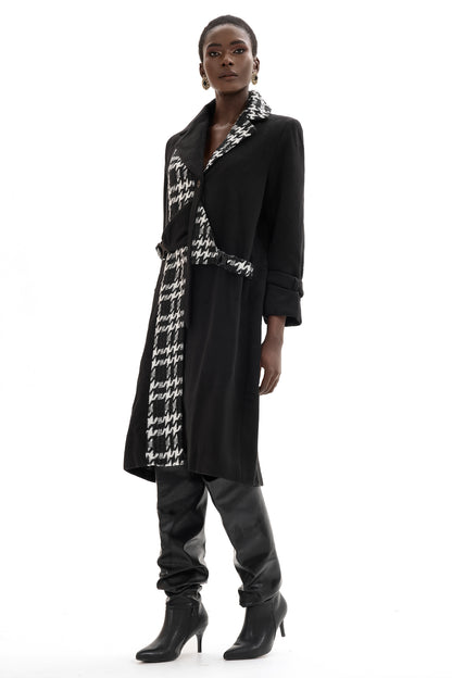 Woolen Splicing Tweed Long Sleeve Coat