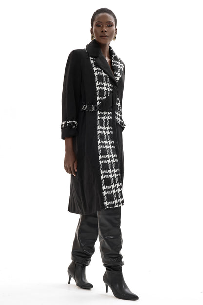 Woolen Splicing Tweed Long Sleeve Coat
