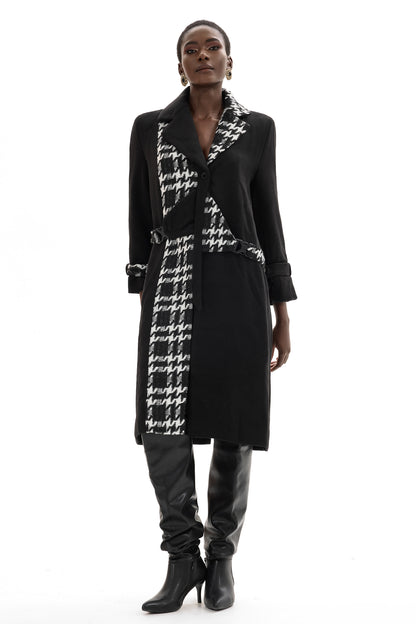Woolen Splicing Tweed Long Sleeve Coat