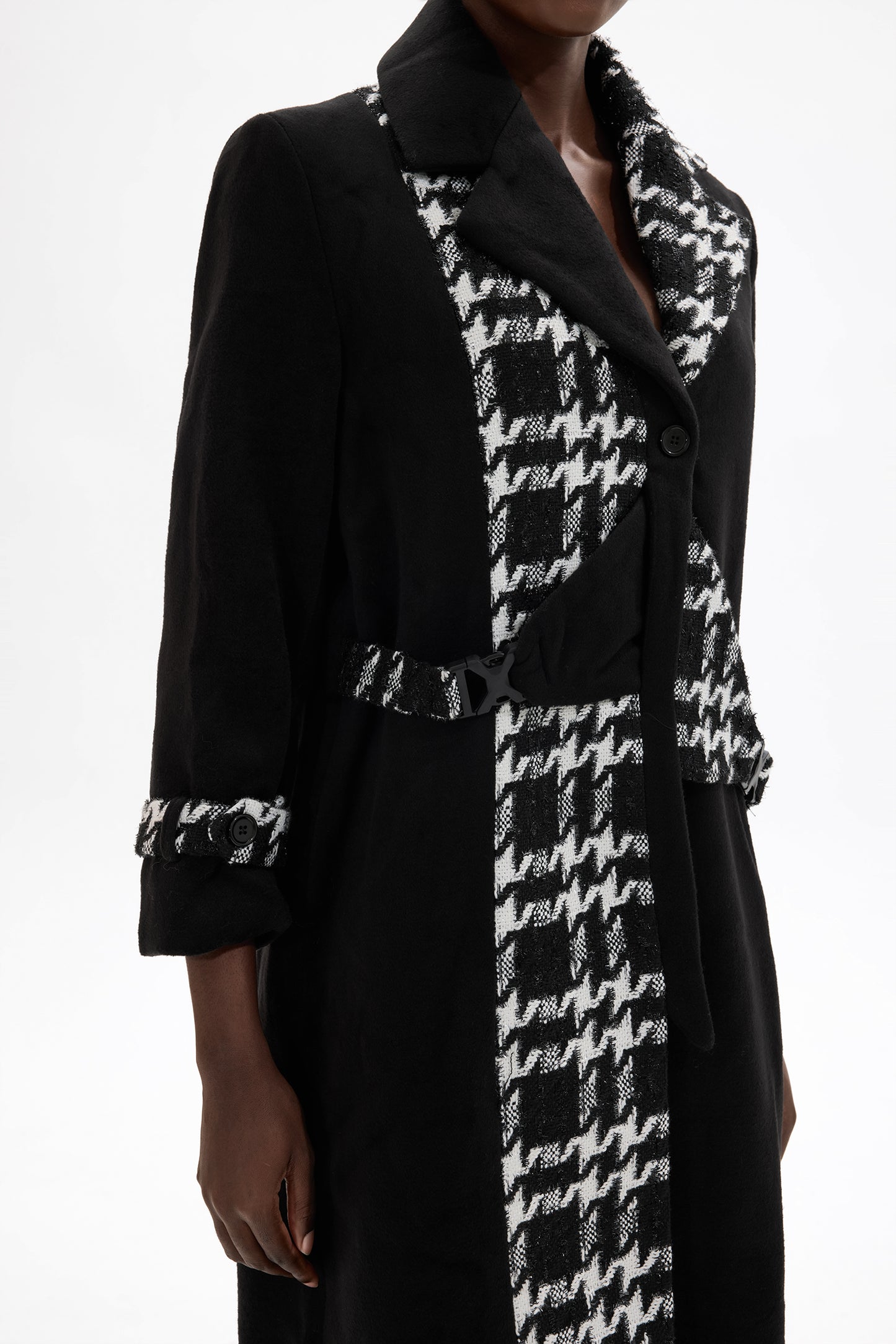 Woolen Splicing Tweed Long Sleeve Coat