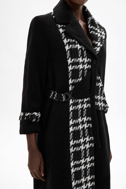 Woolen Splicing Tweed Long Sleeve Coat