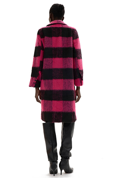 Faux Woolen Plaid Midi Coat
