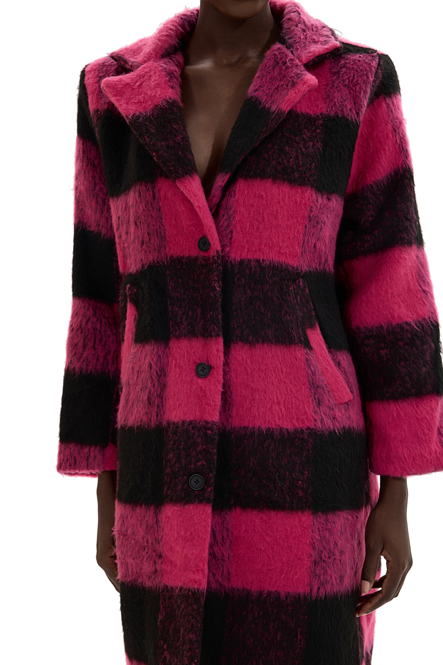 Faux Woolen Plaid Midi Coat