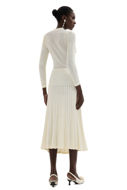 Knit Button Long Sleeve Midi Dress