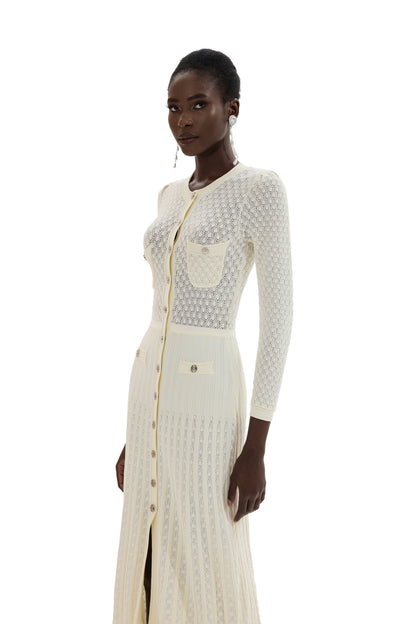 Knit Button Long Sleeve Midi Dress