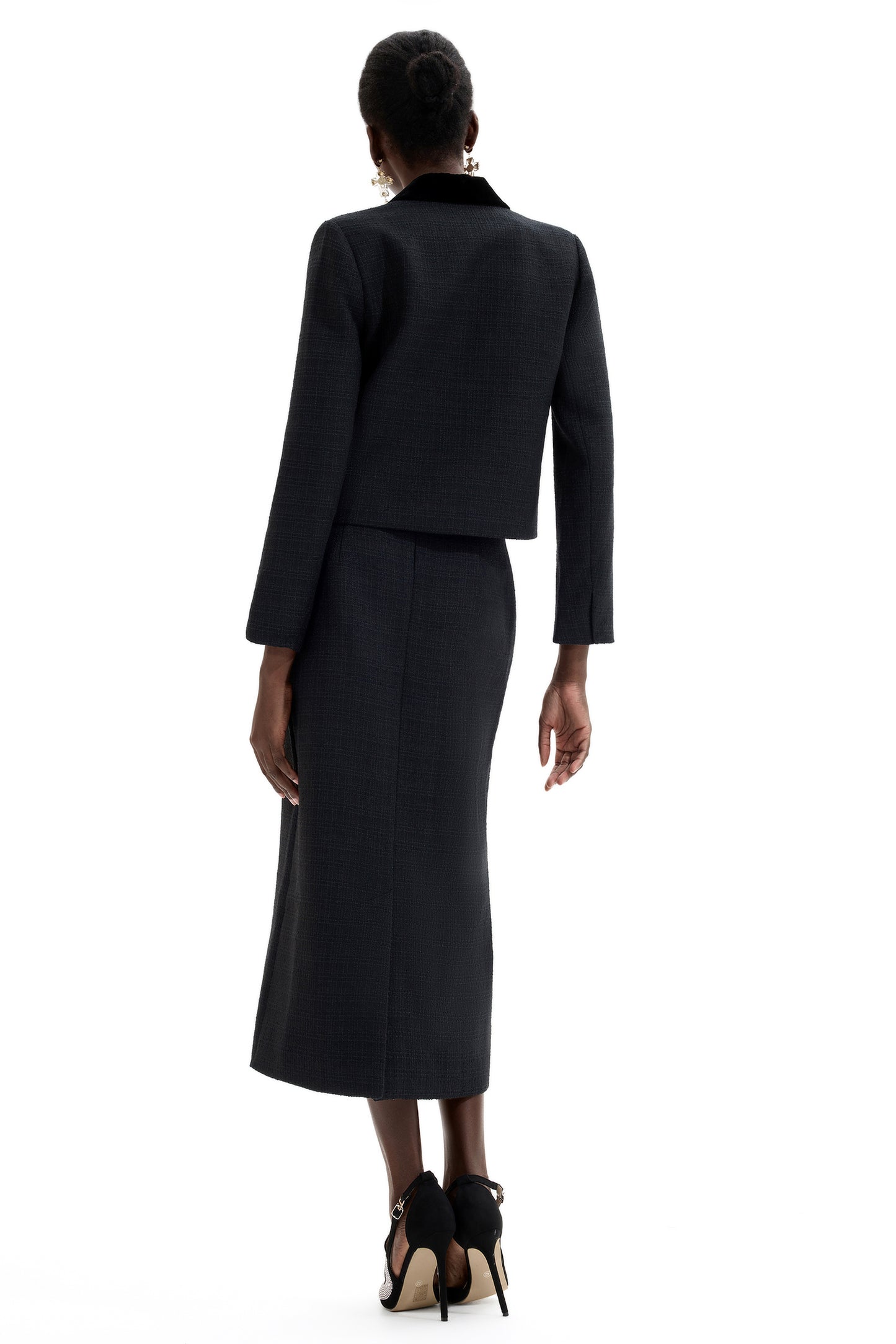 Velvet Splicing High Waist Midi Skirt