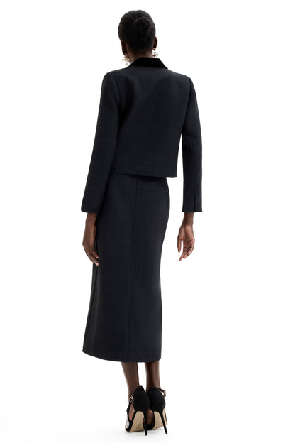 Velvet Splicing High Waist Midi Skirt