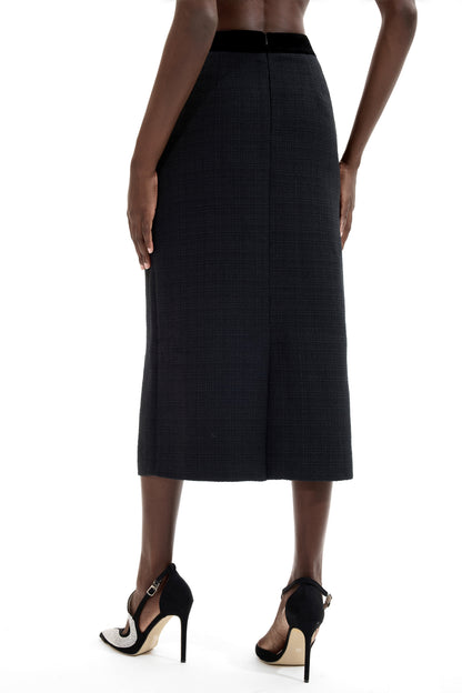 Velvet Splicing High Waist Midi Skirt