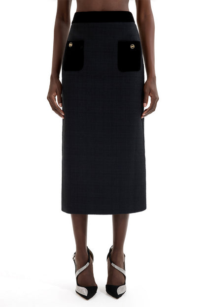 Velvet Splicing High Waist Midi Skirt