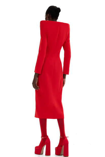 Stand Collar Solid Long Sleeve Midi Coat