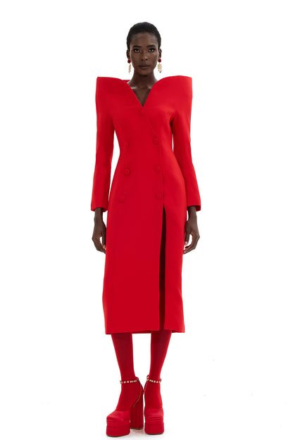 Stand Collar Solid Long Sleeve Midi Coat
