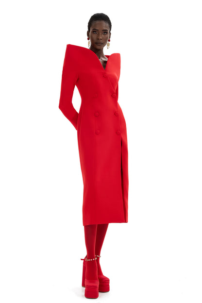 Stand Collar Solid Long Sleeve Midi Coat
