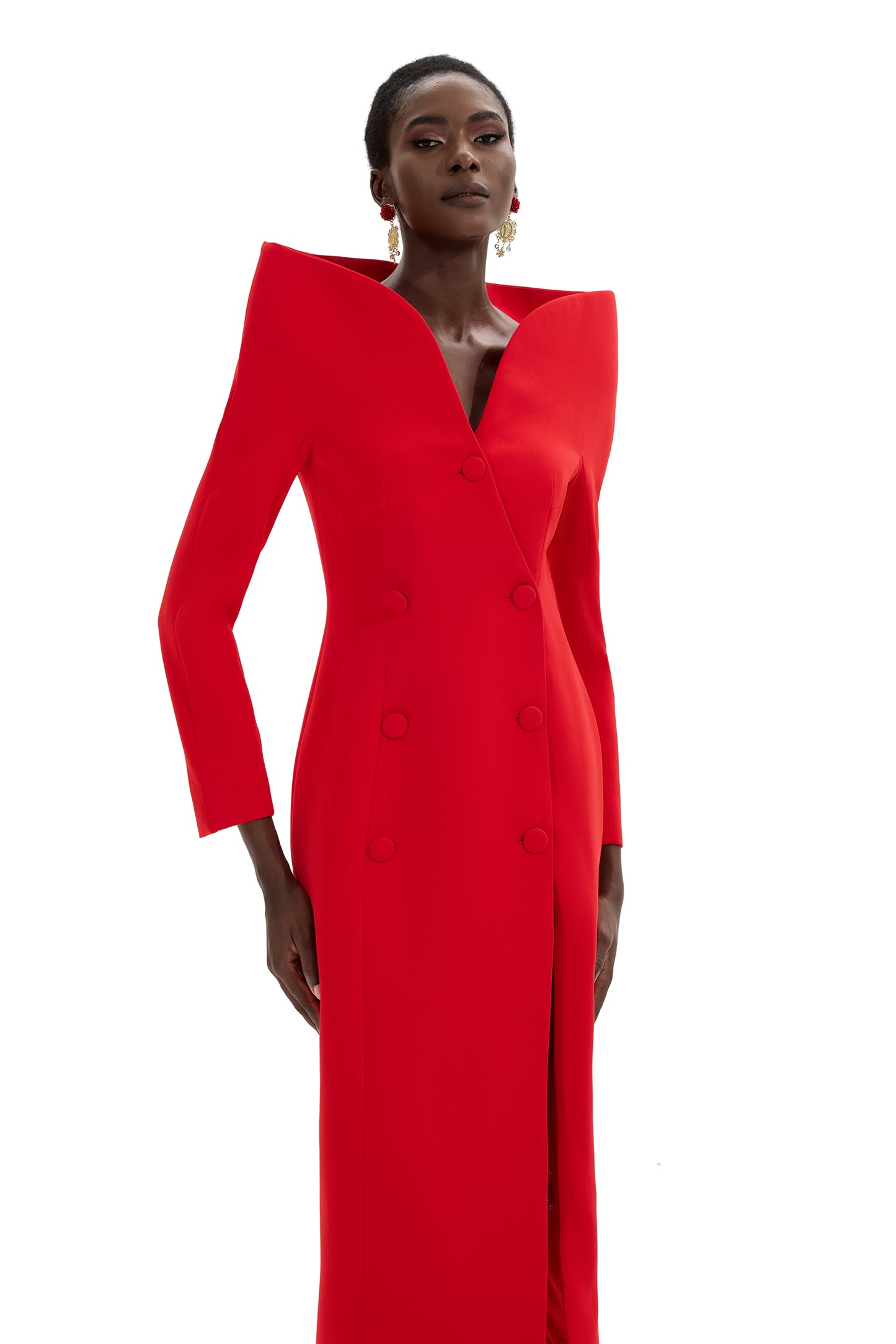 Stand Collar Solid Long Sleeve Midi Coat