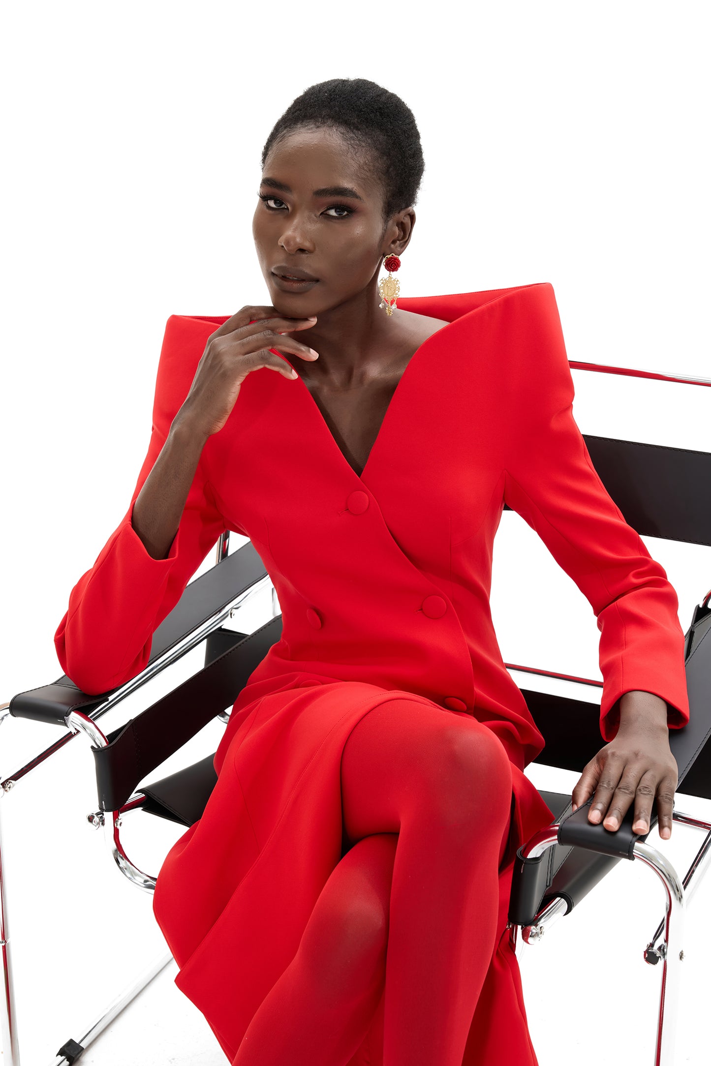 Stand Collar Solid Long Sleeve Midi Coat