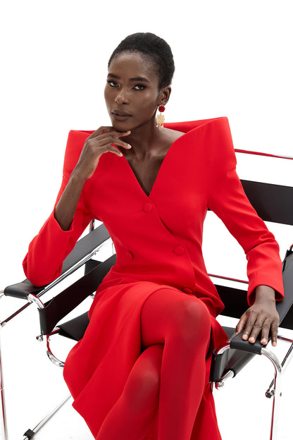 Stand Collar Solid Long Sleeve Midi Coat