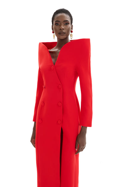 Stand Collar Solid Long Sleeve Midi Coat