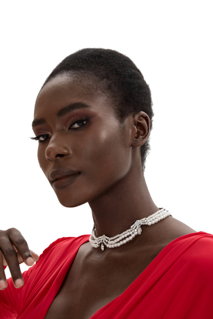 Faux Pearl Faux Diamond Layered Necklace