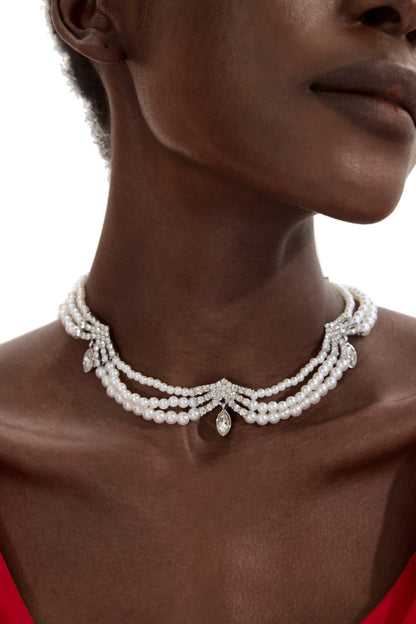 Faux Pearl Faux Diamond Layered Necklace