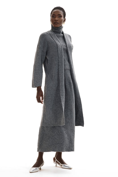 Long Sleeve Cardigan & High Neck Sleeveless Top & Maxi Skirt Set