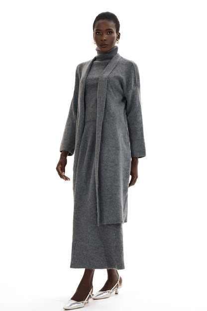 Long Sleeve Cardigan & High Neck Sleeveless Top & Maxi Skirt Set