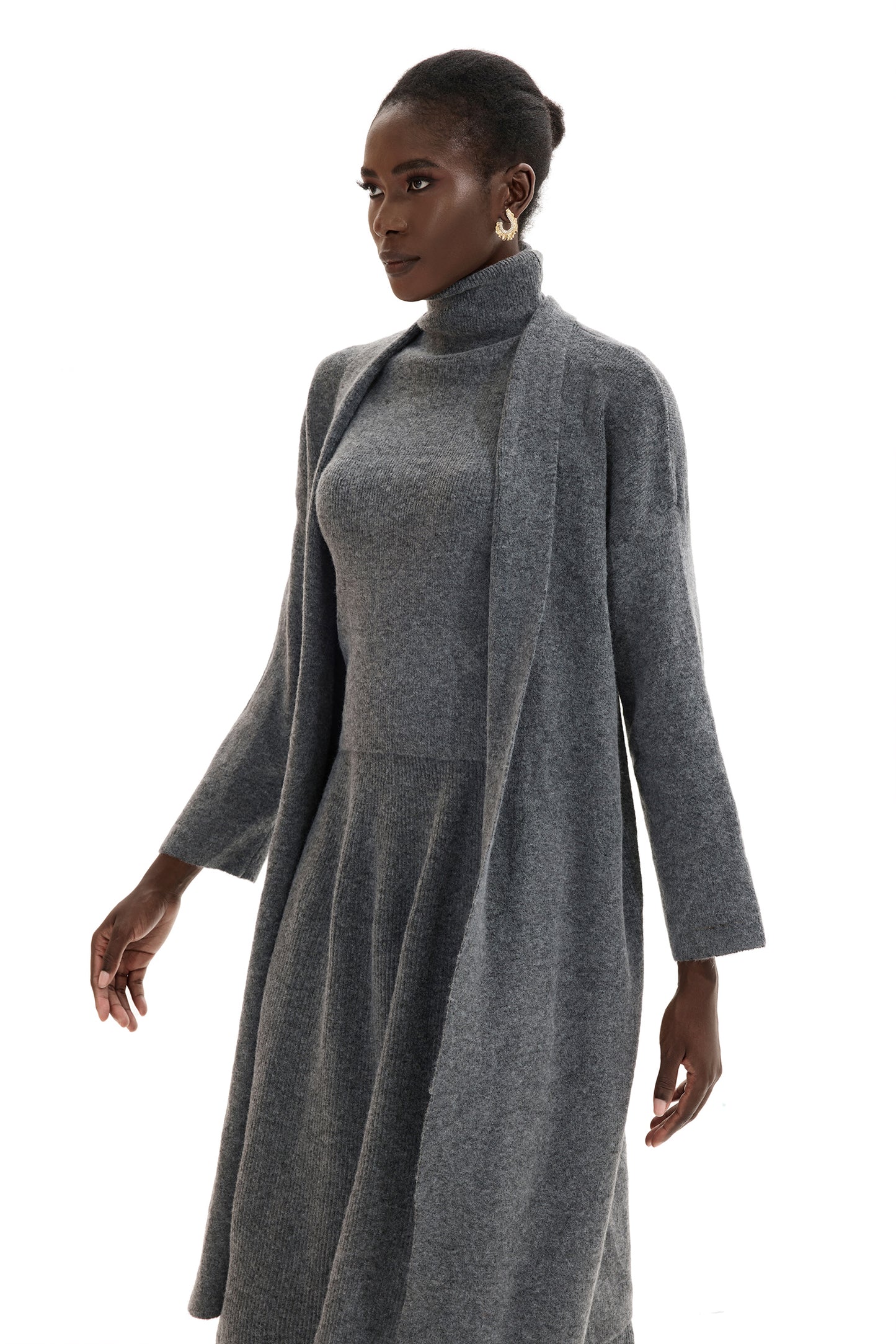 Long Sleeve Cardigan & High Neck Sleeveless Top & Maxi Skirt Set