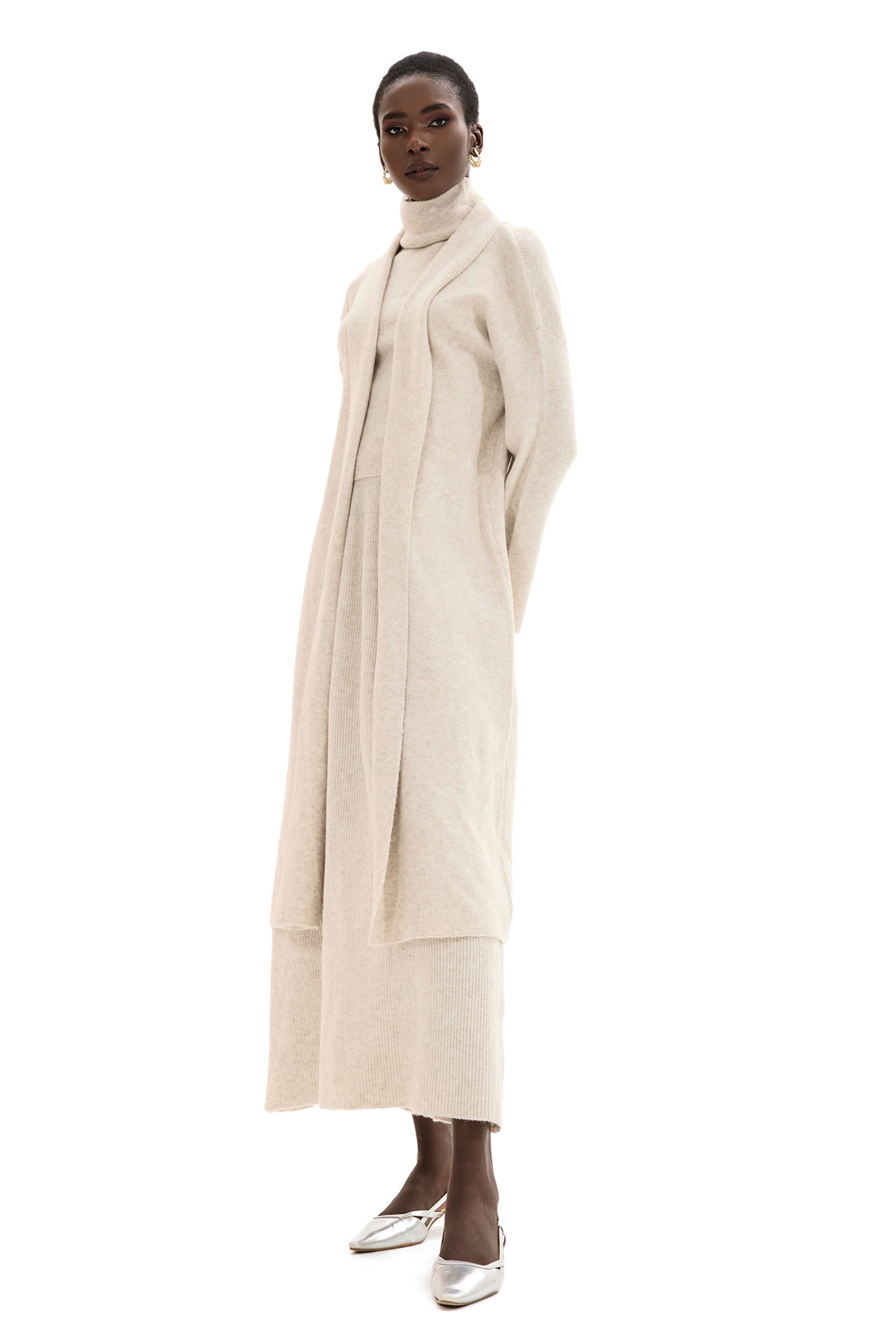 Long Sleeve Cardigan & High Neck Sleeveless Top & Maxi Skirt Set