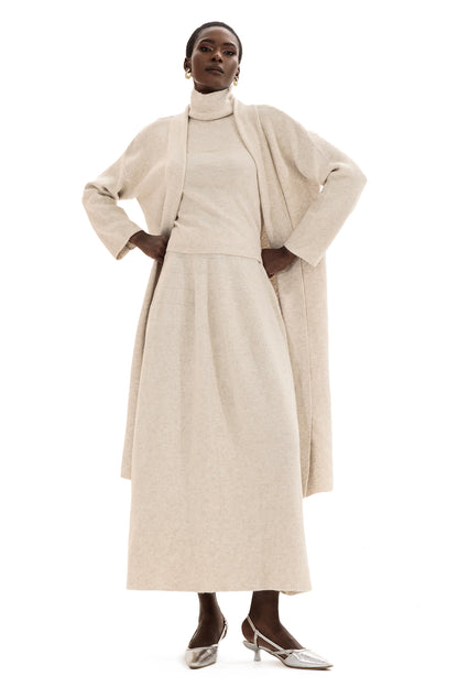 Long Sleeve Cardigan & High Neck Sleeveless Top & Maxi Skirt Set