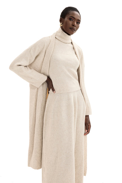 Long Sleeve Cardigan & High Neck Sleeveless Top & Maxi Skirt Set