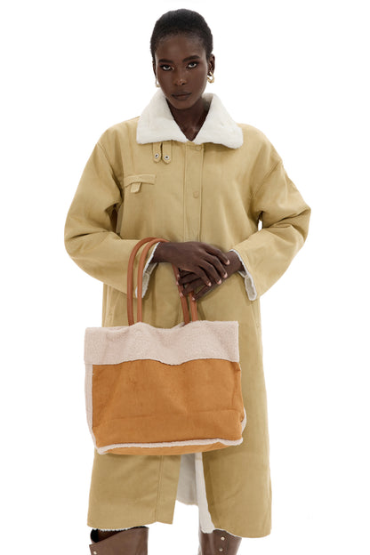 Faux Lamb Wool Suede Fabric Tote Bag