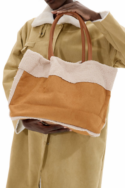 Faux Lamb Wool Suede Fabric Tote Bag