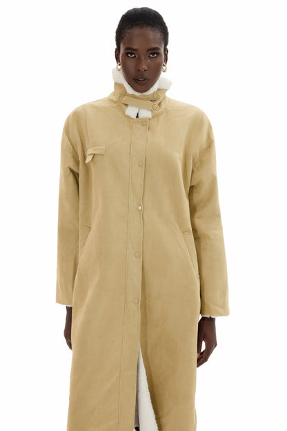 Faux Shearling Contrasting Collar Coat