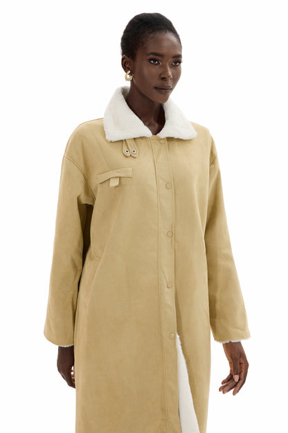 Faux Shearling Contrasting Collar Coat