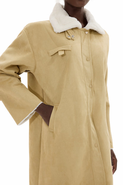 Faux Shearling Contrasting Collar Coat